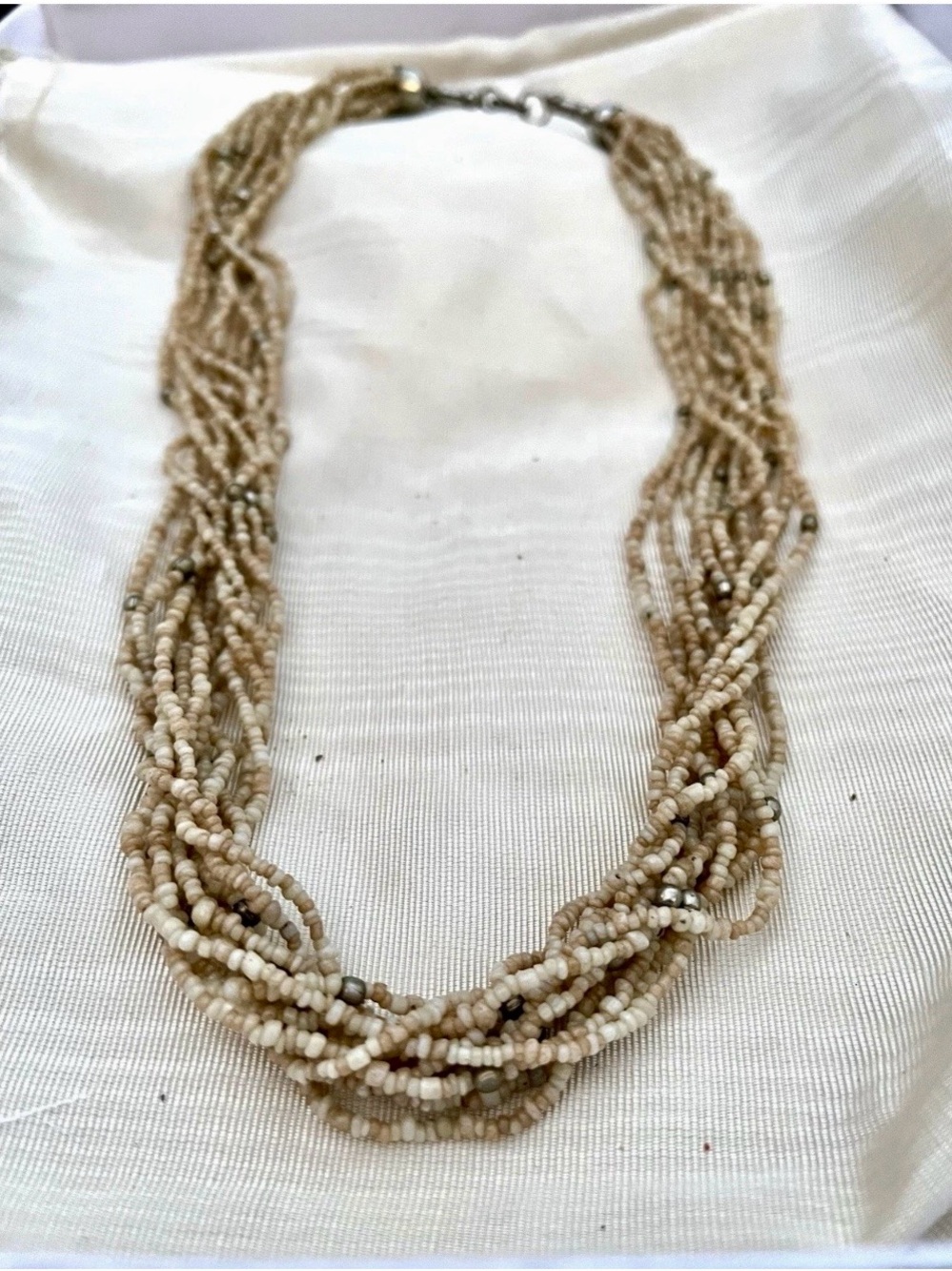 Vtg Multi-Strand Boho Earth Tone Taupe Micro Seed Bead Necklace Women Jewelry